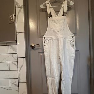 12th TRIBE OVERSIZED White Linen Overalls NWOT SIZE MEDIUM